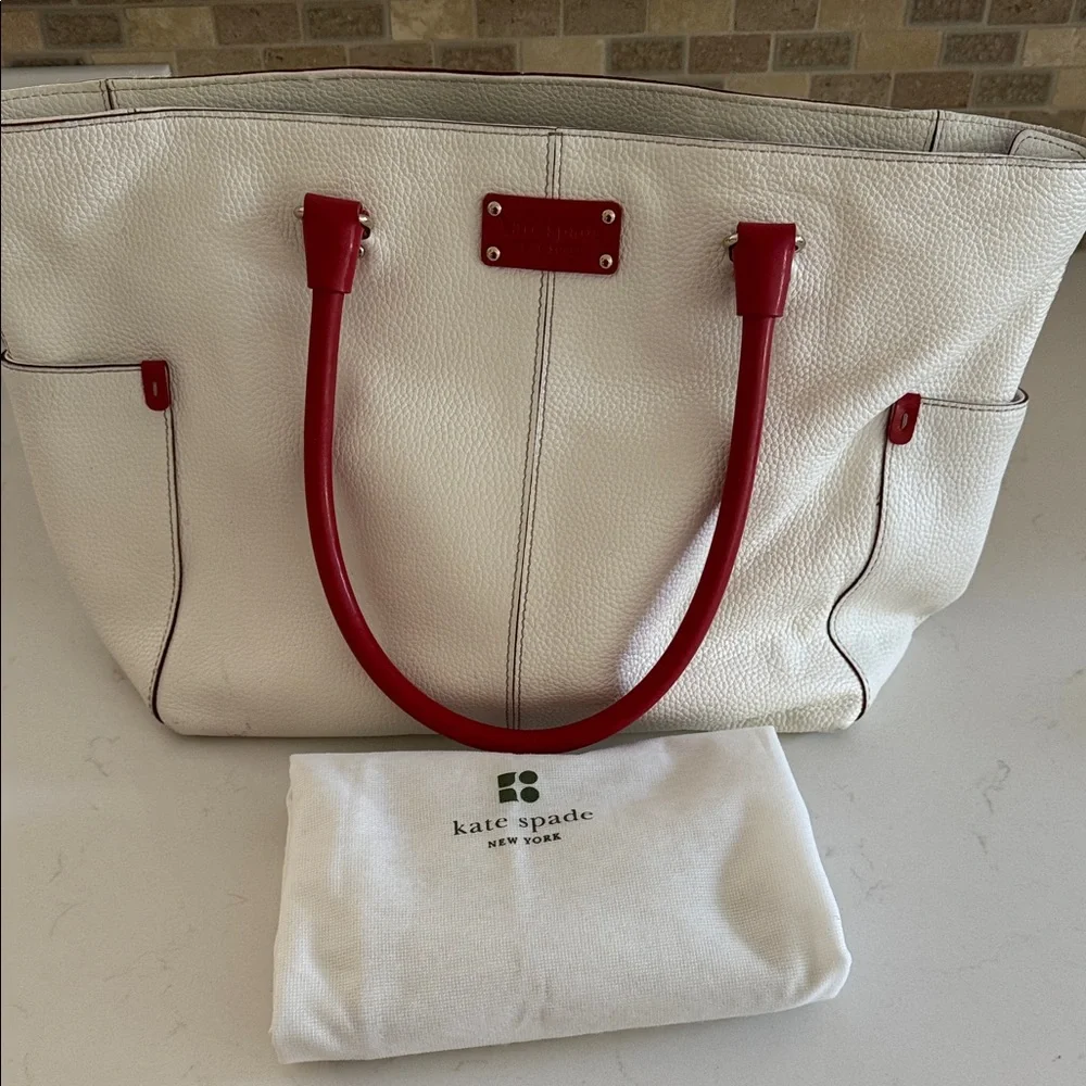 ♠️Kate Spade Cream and Orange handle and accents Tote Bag ✨